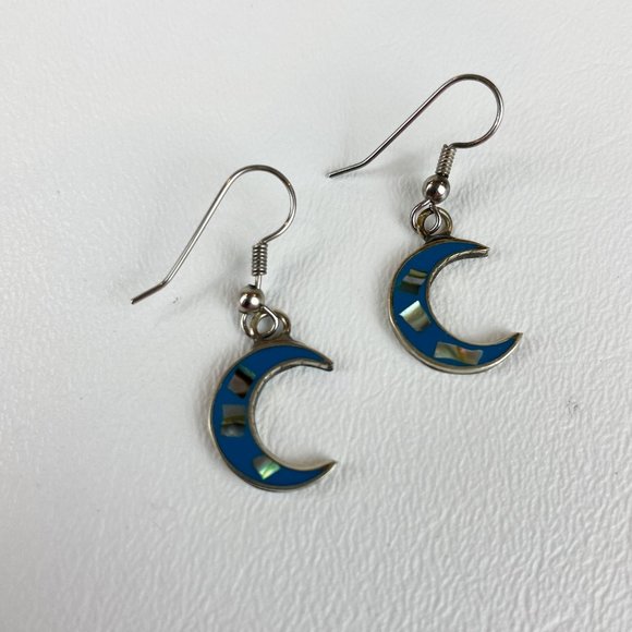 Alpaca Silver Blue Moon Dangle Earrings - Picture 1 of 6